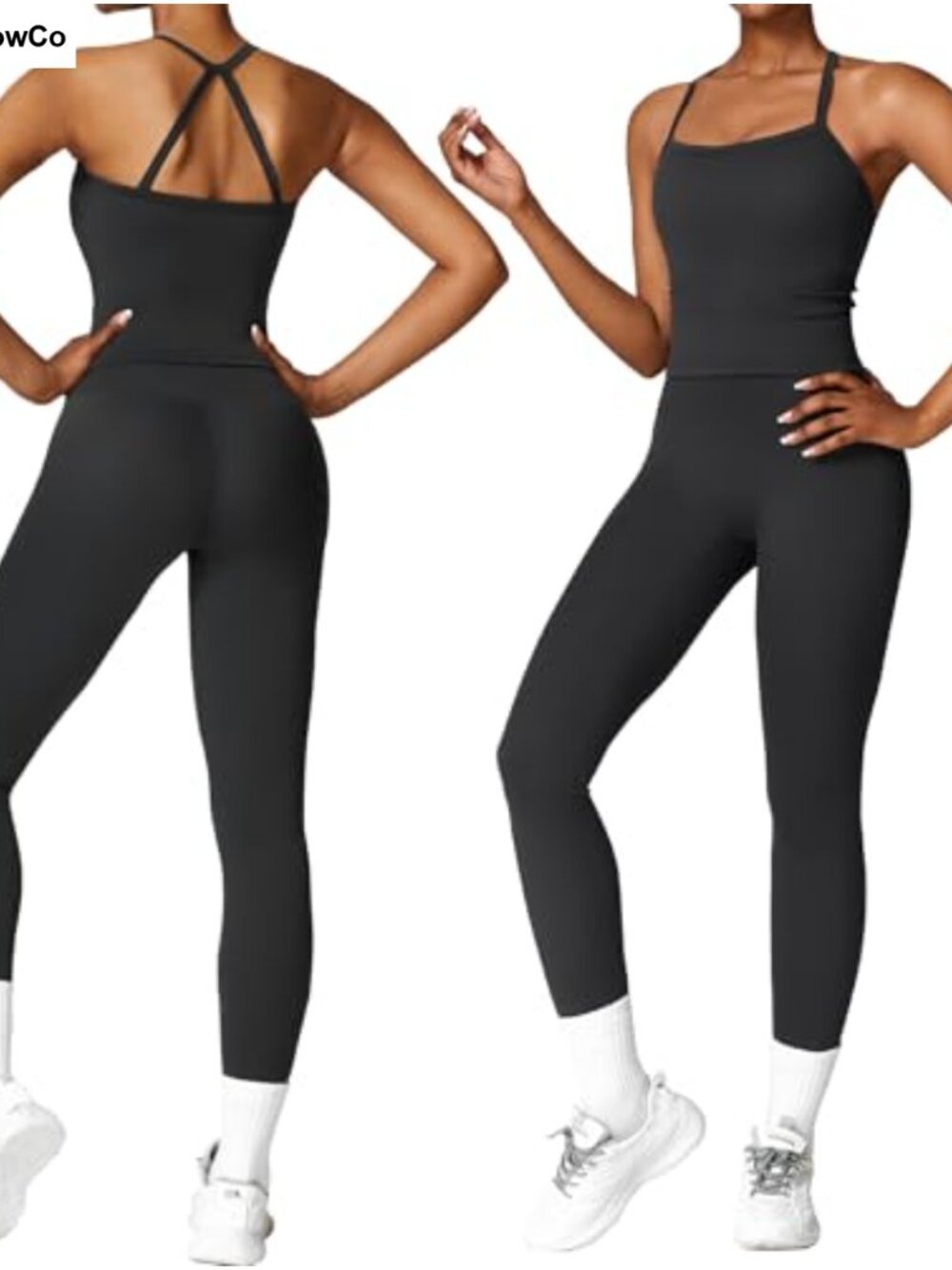 2 Piece Workout Sets Open Back Tank Top High Waisted Leggings Gym Set